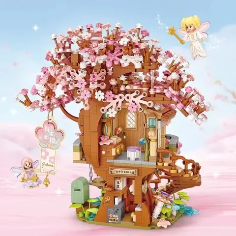 Cherry Blossom Tree Building Blocks Set – DIY Mini Bricks, City Fairies, Flowers, Friends Toys for Kids