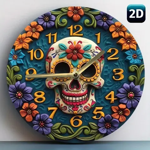 Colorful Skull Wooden Wall Clock – Unique Artistic Home Décor, Battery Operated