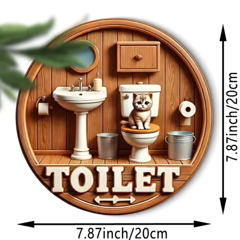 Country Gnome Toilet Logo - Wooden Round Decorative Plate for Bathroom, Farmhouse Entrance, Anniversary, Country Style Home Decor