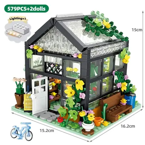  Creative Flower Shop City Street View Building Blocks with LED Lights - Dream House DIY Tent Bricks Model for Kids & Girls