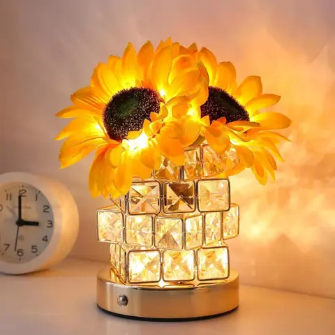 Crystal Sunflower Bloom Touch Lamp – USB Rechargeable Nightstand Light with Dimmable Glow