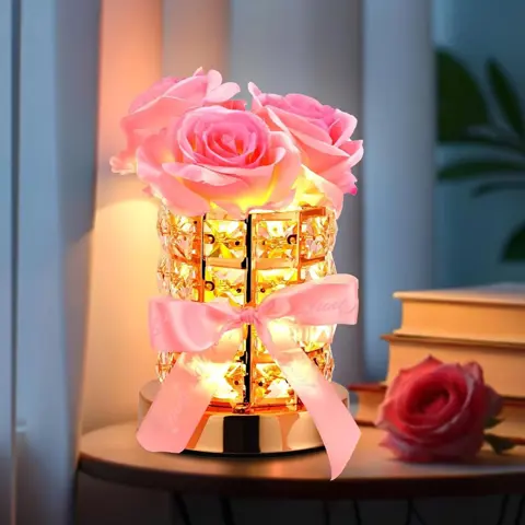 Crystal Bloom Touch Lamp – USB Rechargeable Nightstand Light with Dimmable Glow, 2 Color Options