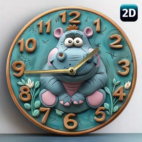Cute Hippo Wooden Wall Clock – Battery Operated Home Décor for Kids & Nursery