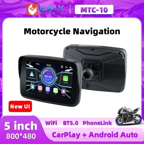 EKIY MTC-10 5-Inch Motorcycle GPS with Wireless CarPlay & Android Auto – Waterproof Smart Navigation Display