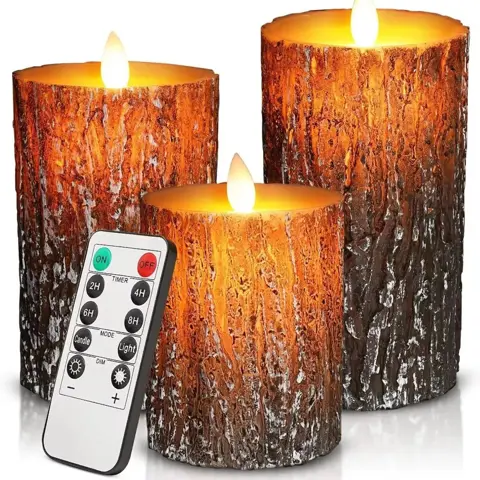 Elegant LED Flameless Birch Candles with Remote – Battery Operated, Flickering Light – Set of 3 for Christmas, Birthdays & Home Decor