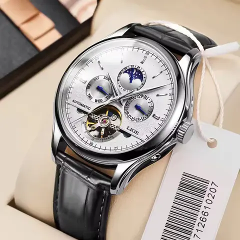 LIGE 6826 Plus Men's Luxury Tourbillon Automatic Watch – Leather Strap, Waterproof Classic Mechanical Timepiece