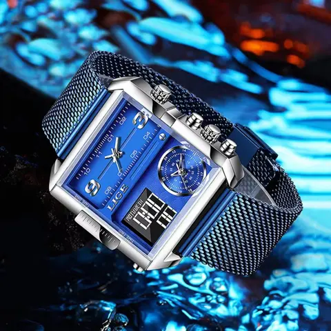 LIGE Luxury Digital Sports Watch – Waterproof Square Quartz Electronic Wristwatch