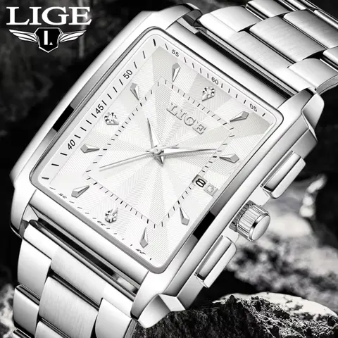 LIGE Men's Luxury Quartz Watch – Stainless Steel Business Casual Timepiece with Date Display