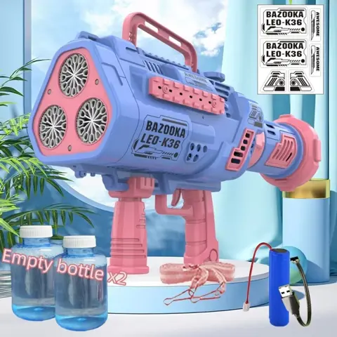 Large Automatic Rocket Bubble Gun with LED Lights, Fast Soap Blower for Kids, Outdoor Toy Machine Gun Launcher