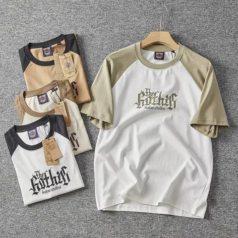 Men's Retro Washed Cotton T-Shirt – Vintage Letter Print, O-Neck Casual Fit