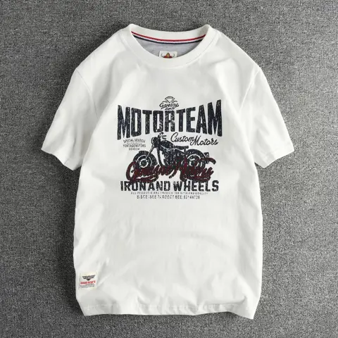 Men’s Vintage Motorcycle Graphic Tee – 100% Cotton Washed Summer T-Shirt