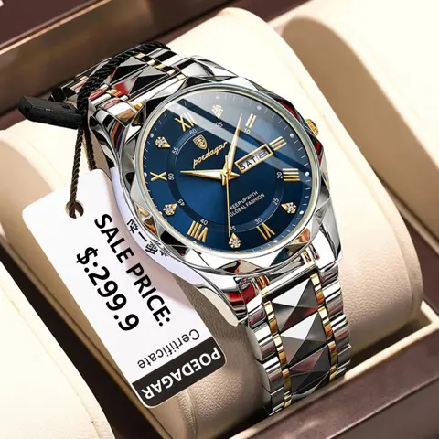 POEDAGAR Luxury Men's Quartz Watch – Waterproof, Luminous, Stainless Steel Sport Wristwatch with Date & Week Display
