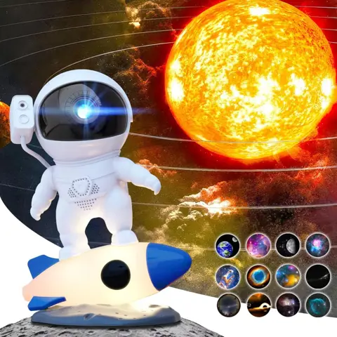Rocket Astronaut Galaxy Projector Lamp – 360° Rotating Night Light for Kids, Bedroom & Home Decor