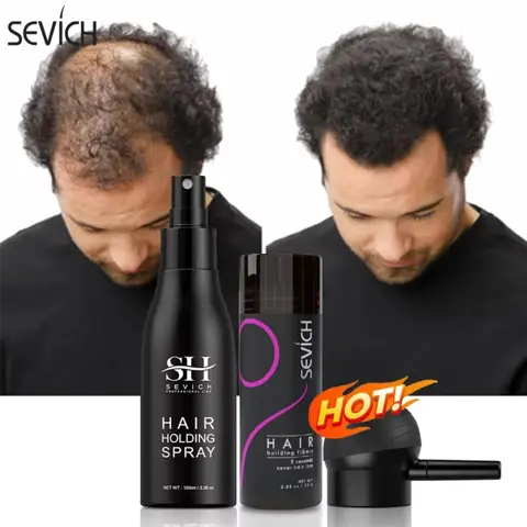 Sevich Hair Fiber Set – 3PCS Keratin Hair Building Fibers + Styling Spray + Precision Nozzle for Hair Loss & Thicker Look