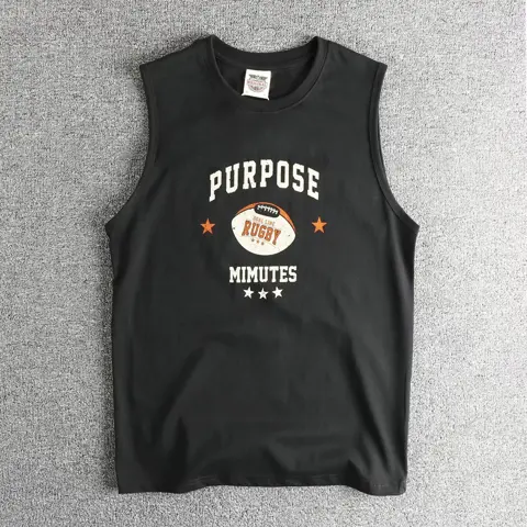 Vintage American Rugby Graphic Sleeveless T-Shirt – 100% Cotton Washed Sports Vest for Men
