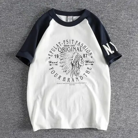 Vintage Wash Men's Raglan Sleeve Letter Print T-Shirt – 100% Cotton Summer Casual Top