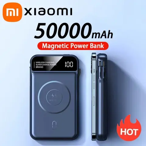 Xiaomi 50000mAh Magnetic Wireless Power Bank | MagSafe, Built-in Cables, Fast Charging for iPhone & Android