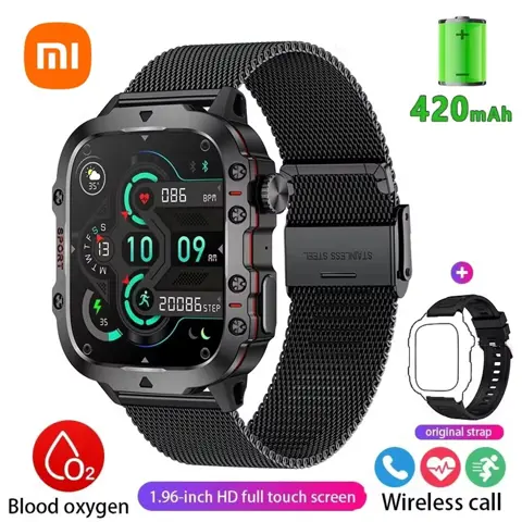 Xiaomi Military Rugged Smartwatch for Men – 2.01" Outdoor Fitness Watch with Bluetooth Calling, AI Voice, IP68 Waterproof – Android & iOS Compatible