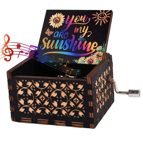 You Are My Sunshine Vintage Wooden Music Box - Hand Crank Musical Gift for Daughter, Wife, Mother, or Friend